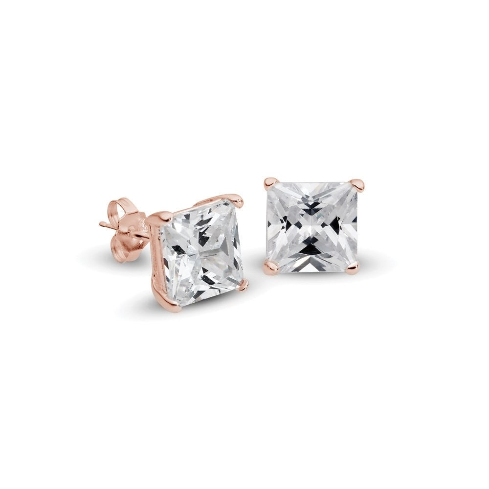 Square claw set cubic zirconia 4mm stud earrings