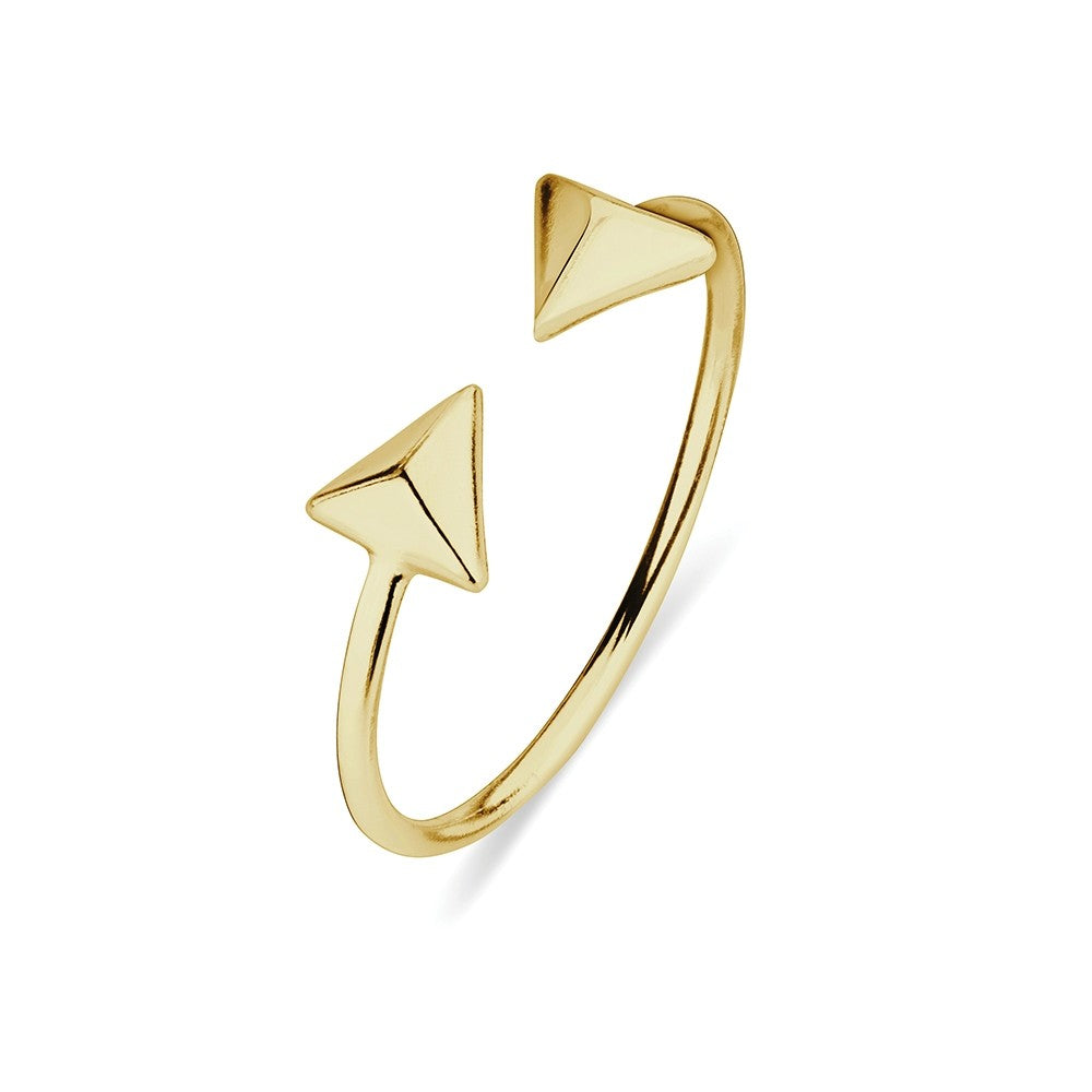 Gold plated open band ring with pyramids