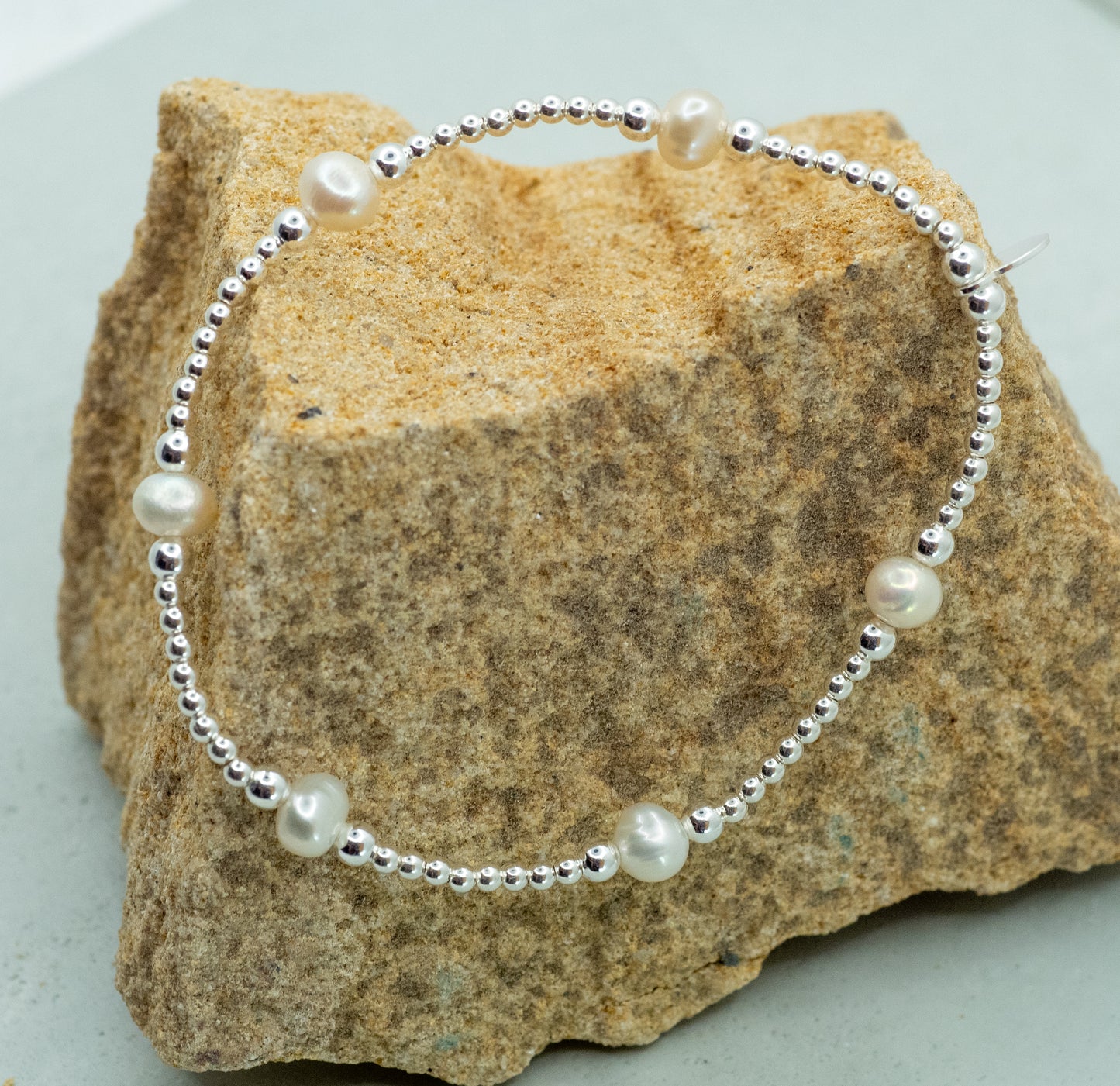 Bracelet elastic with pearl 925 sterling silver