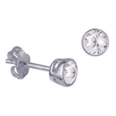 Birthstone studs (April) White cubic zirconia bezel set