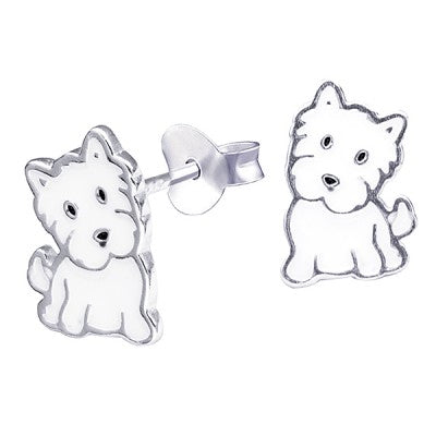 White enamel dog studs