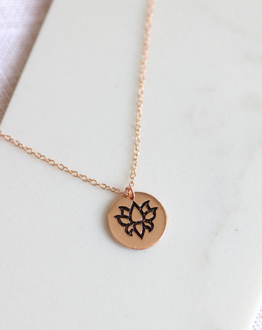 Lotus flower rose gold plated necklace