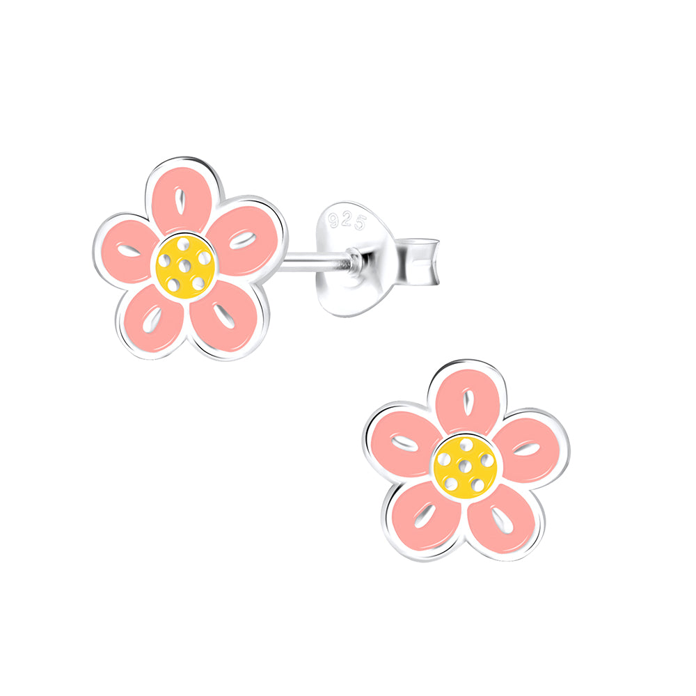 Pink and yellow enamel flower studs