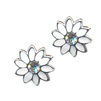 White Enamel Cubic Zirconia Flower